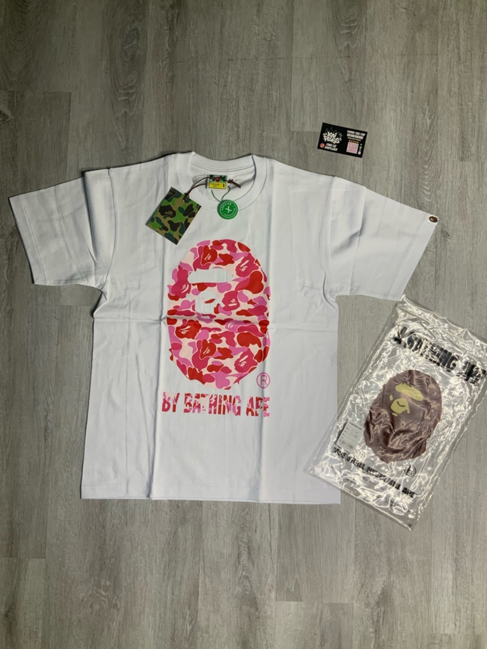 Bape White Tee with Pink & Red Camo Ape Head